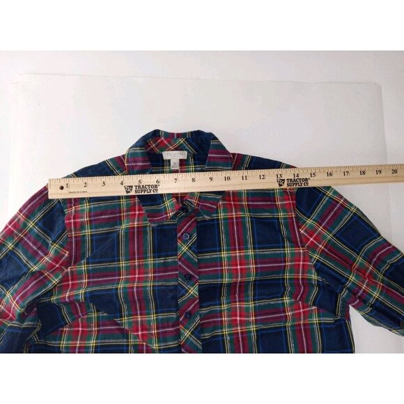 Talbots Shirt Womens Sz SP Petite By Navy Blue Red Tartan Plaid Button Up Cotton - Picture 7 of 10